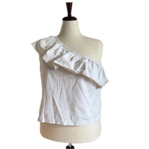 J.Crew White One-Shoulder Asymmetrical Ruffle Top